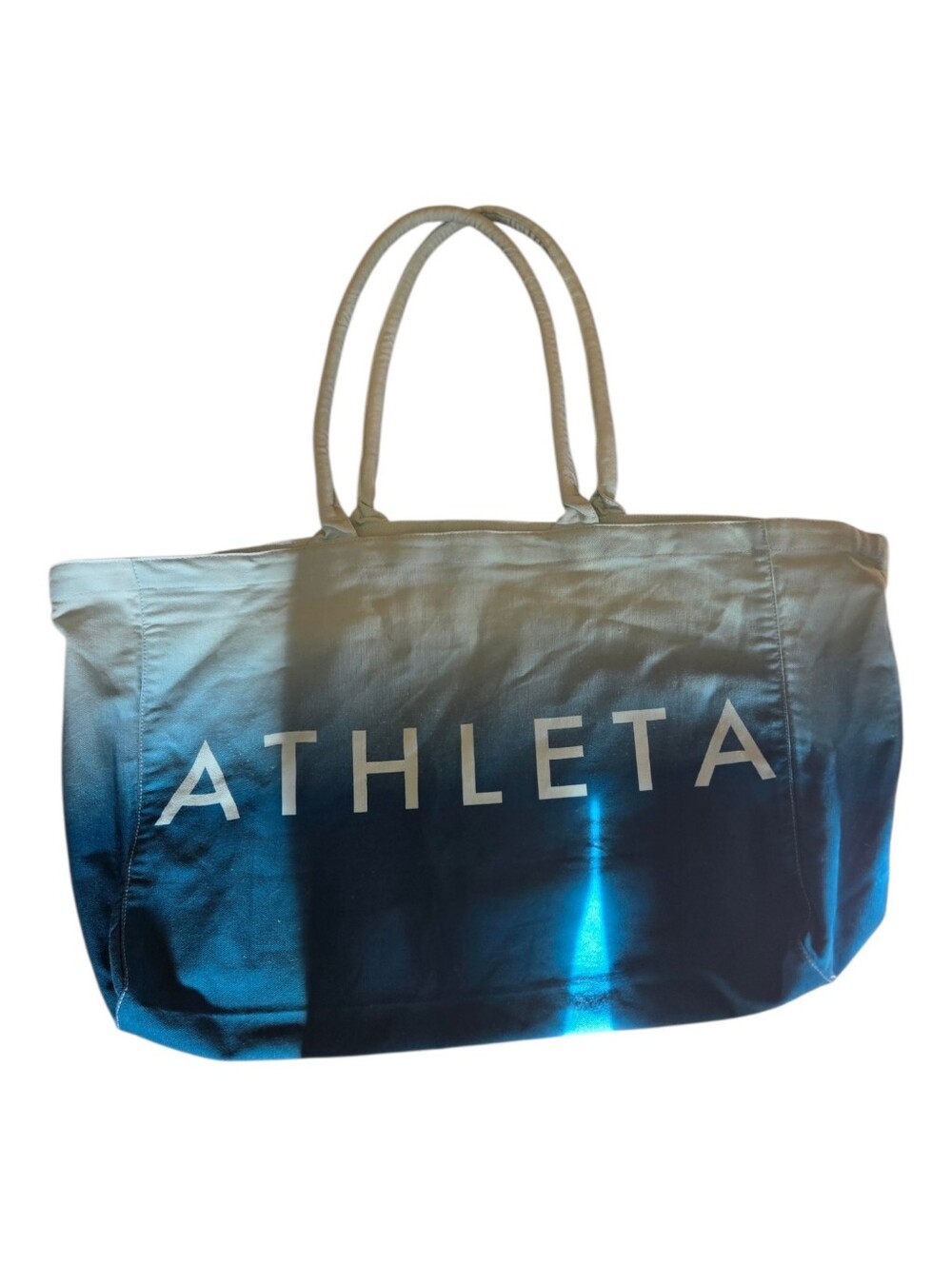ATHLETA Blue Ombre Logo Tote Bag Gym Travel Shopper Carryall Bag14